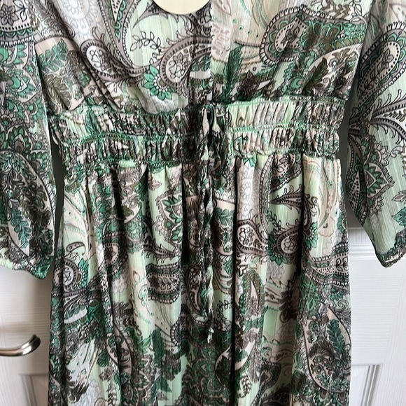 NWT Chenault Paisley Dress Green Midi 3/4 Sleeve Drawstring Waist Size S - Picture 4 of 10